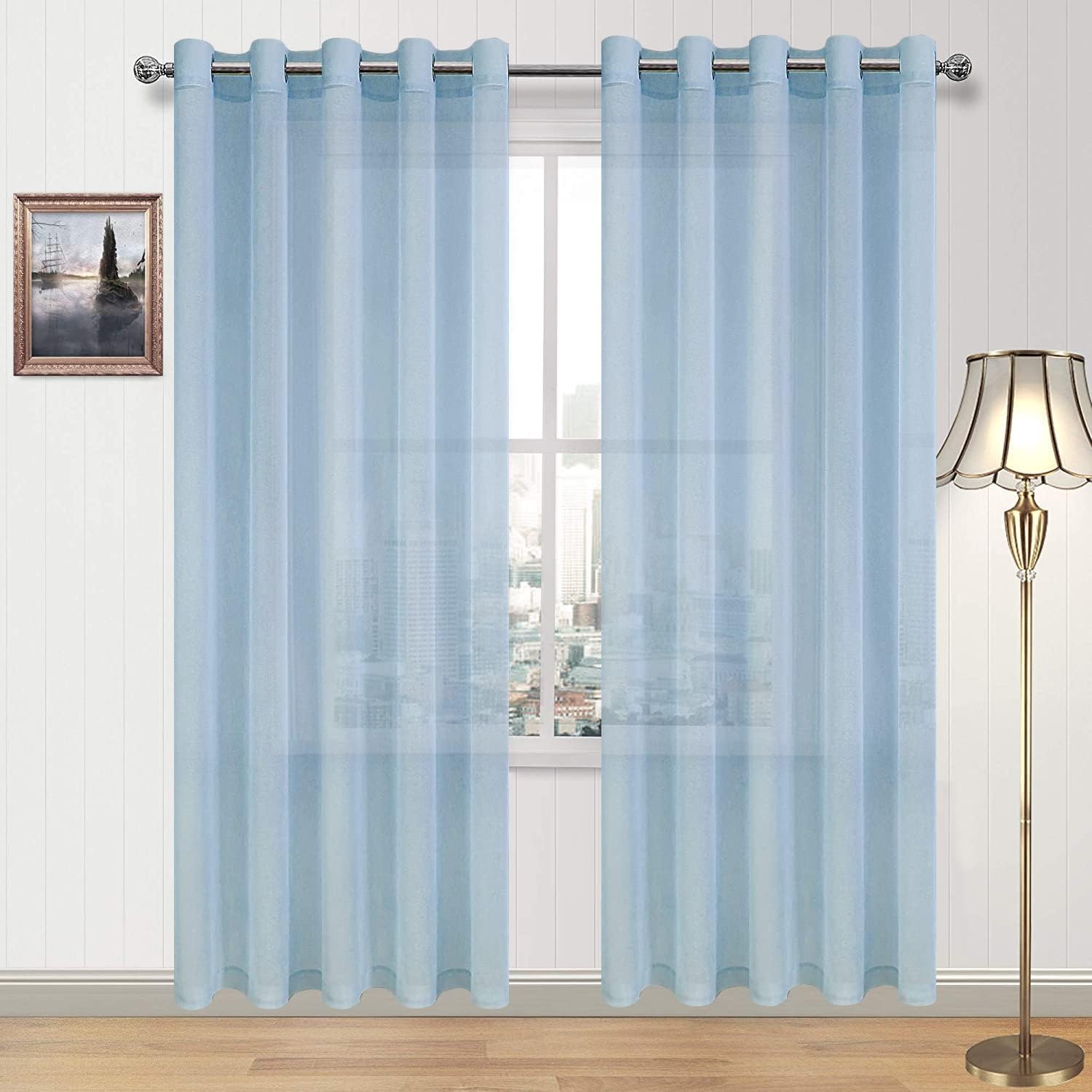 DWCN Faux Linen Sheer Curtains, Set of 2 Panels