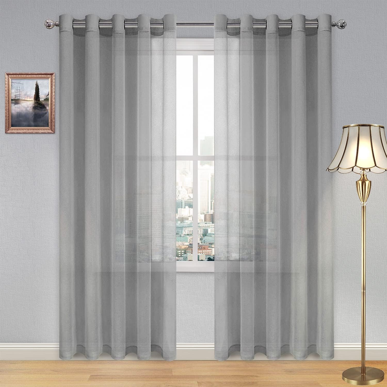 DWCN Faux Linen Sheer Curtains, Set of 2 Panels