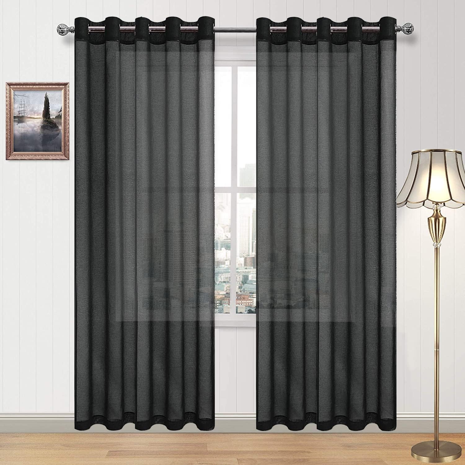 DWCN Faux Linen Sheer Curtains, Set of 2 Panels