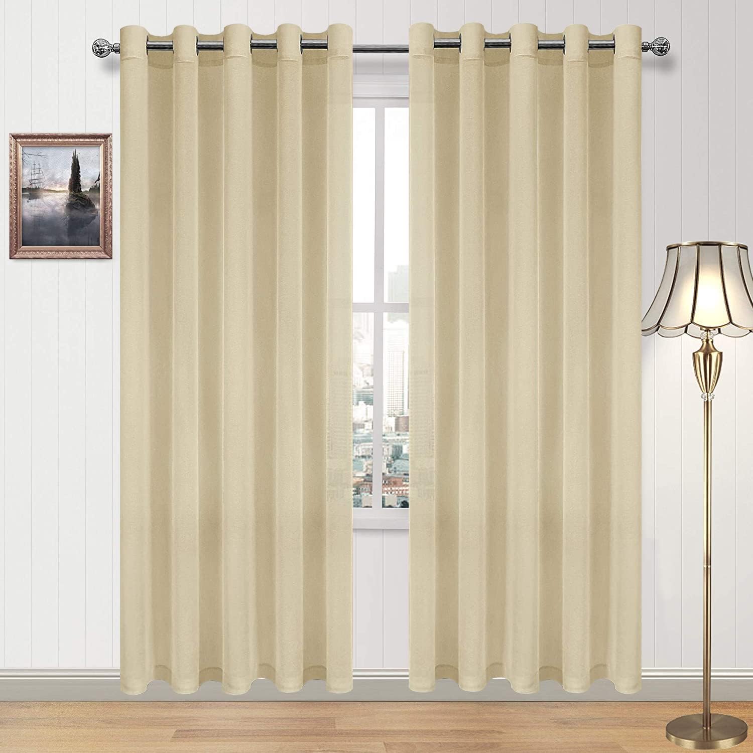DWCN Faux Linen Sheer Curtains, Set of 2 Panels