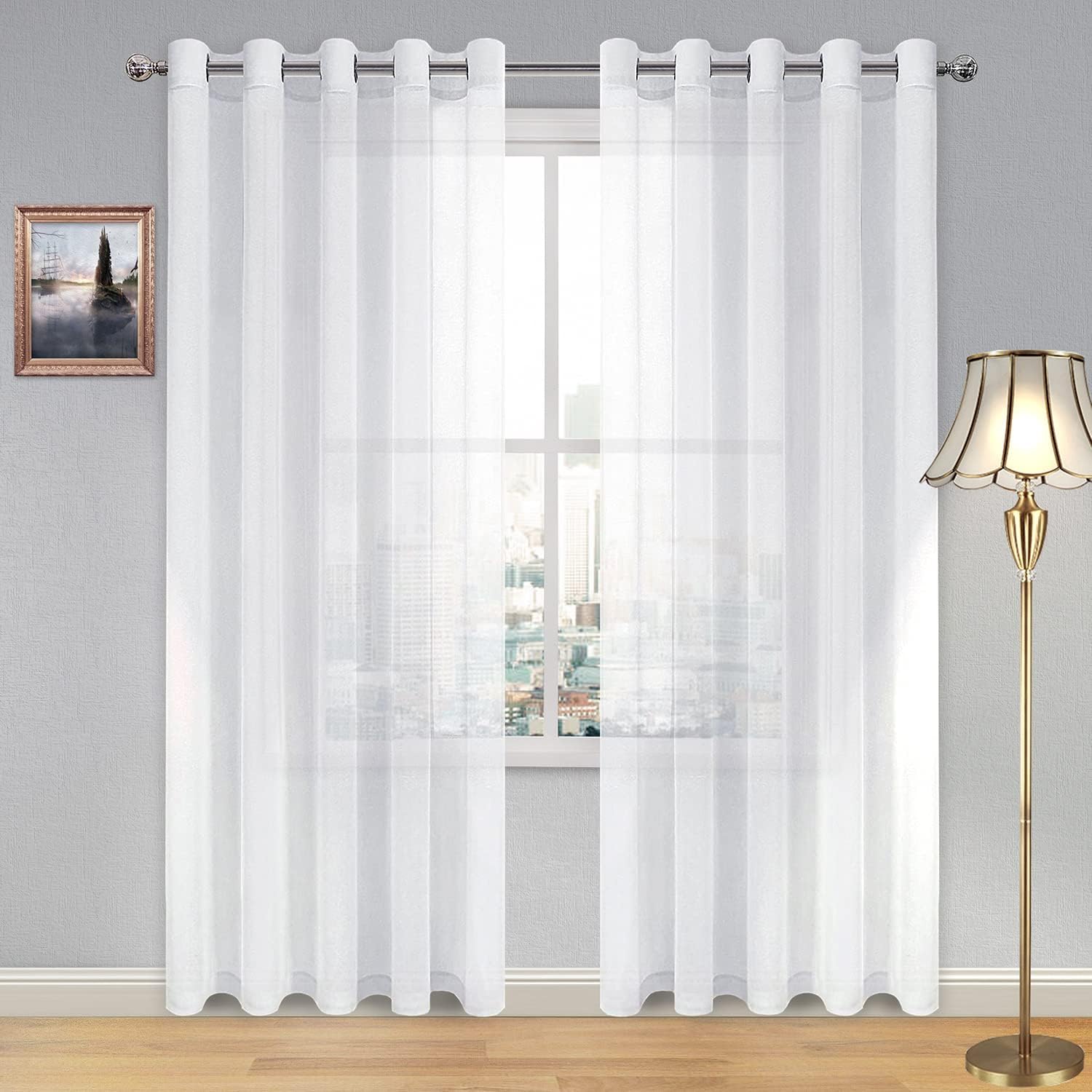 DWCN Faux Linen Sheer Curtains, Set of 2 Panels