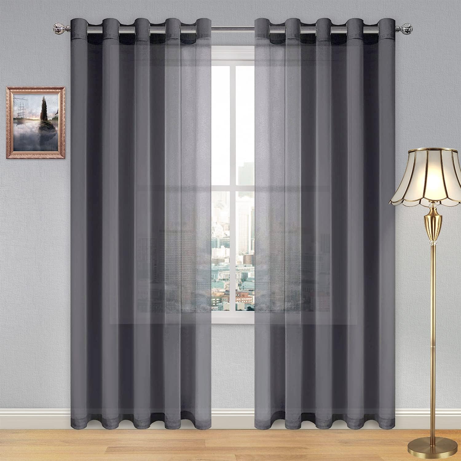 DWCN Faux Linen Sheer Curtains, Set of 2 Panels