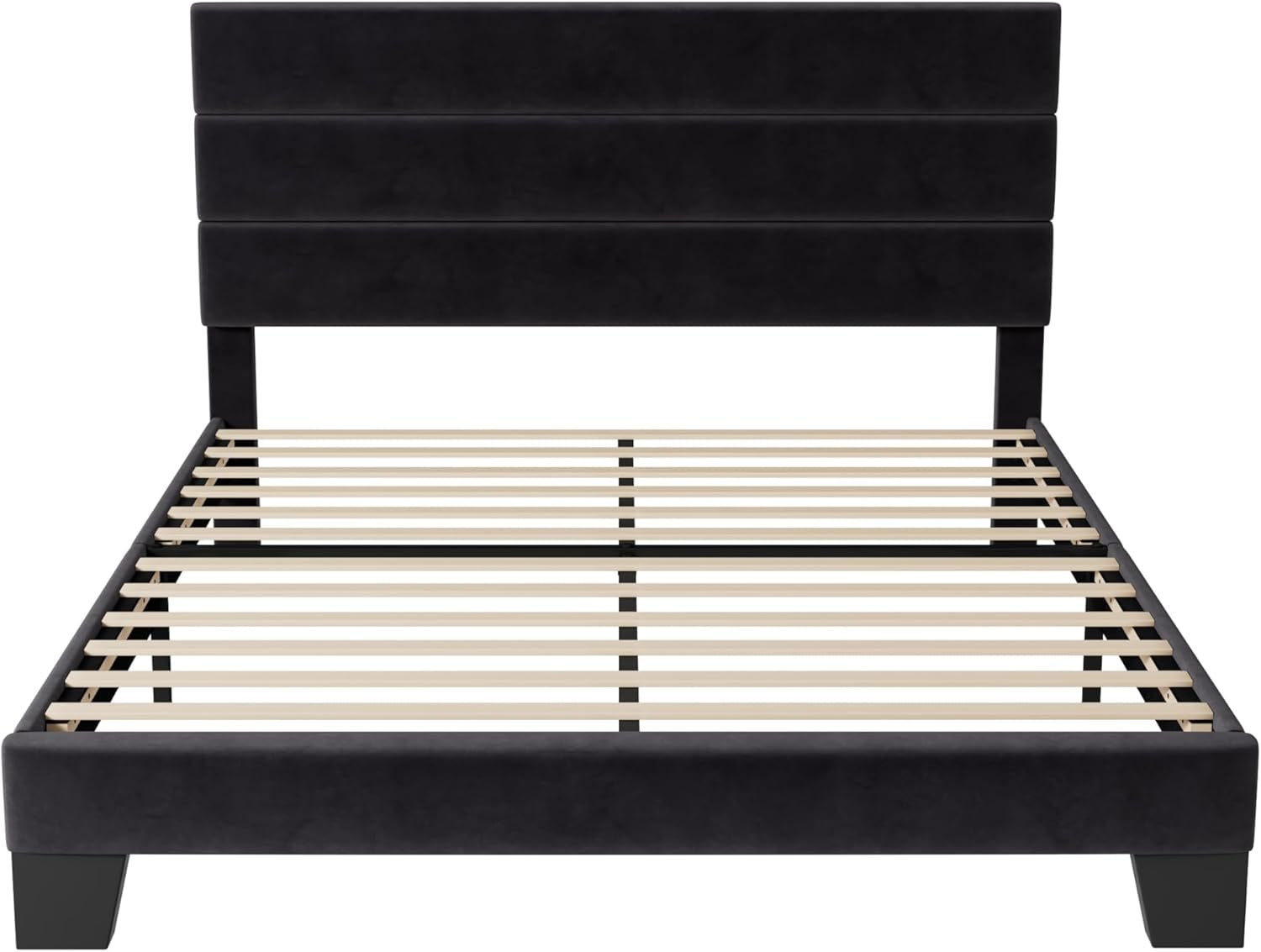 Black Velvet Queen Platform Bed Easy Assembly Support-1