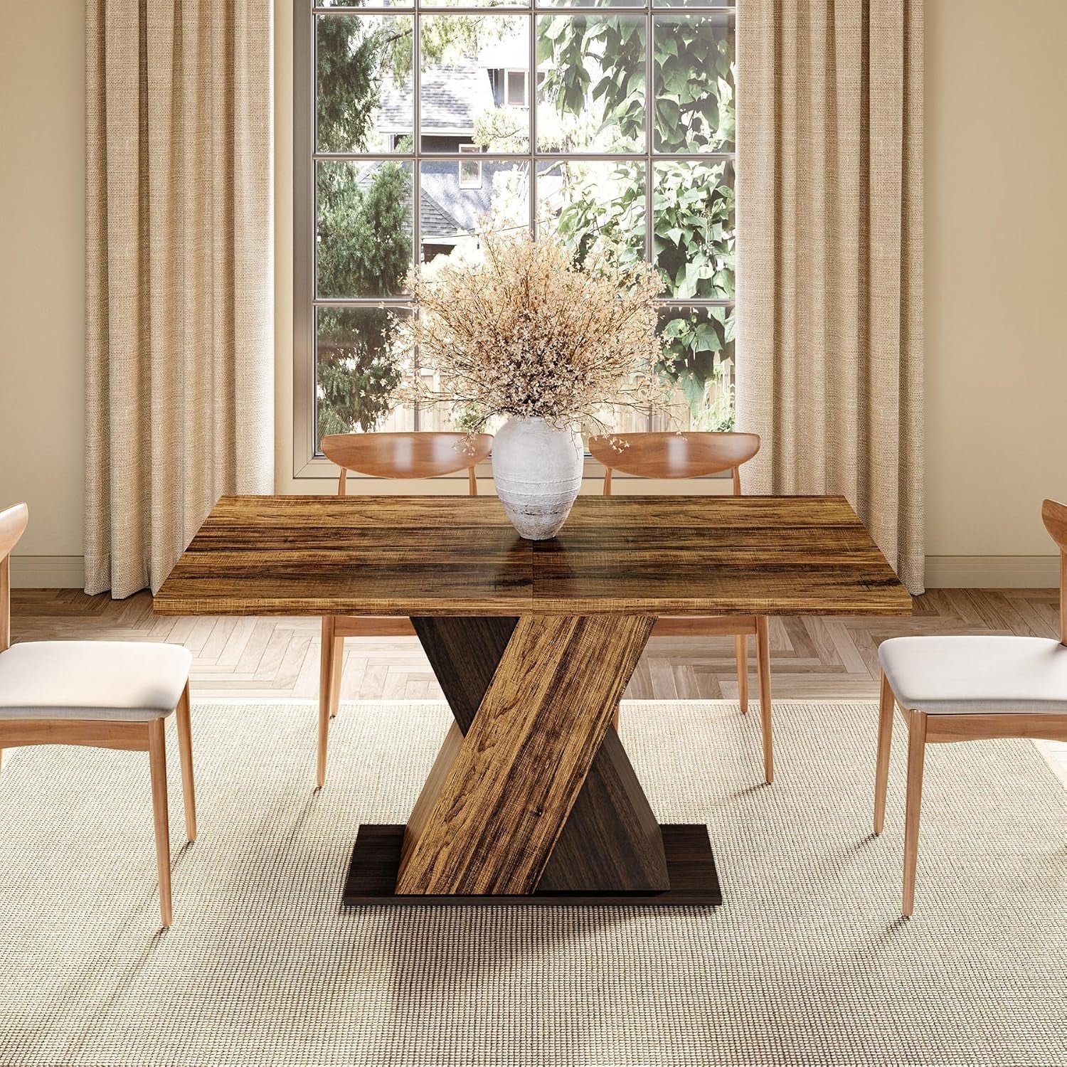 FiftyFiveInch Walnut Solid Industrial Premium Dining Table-3