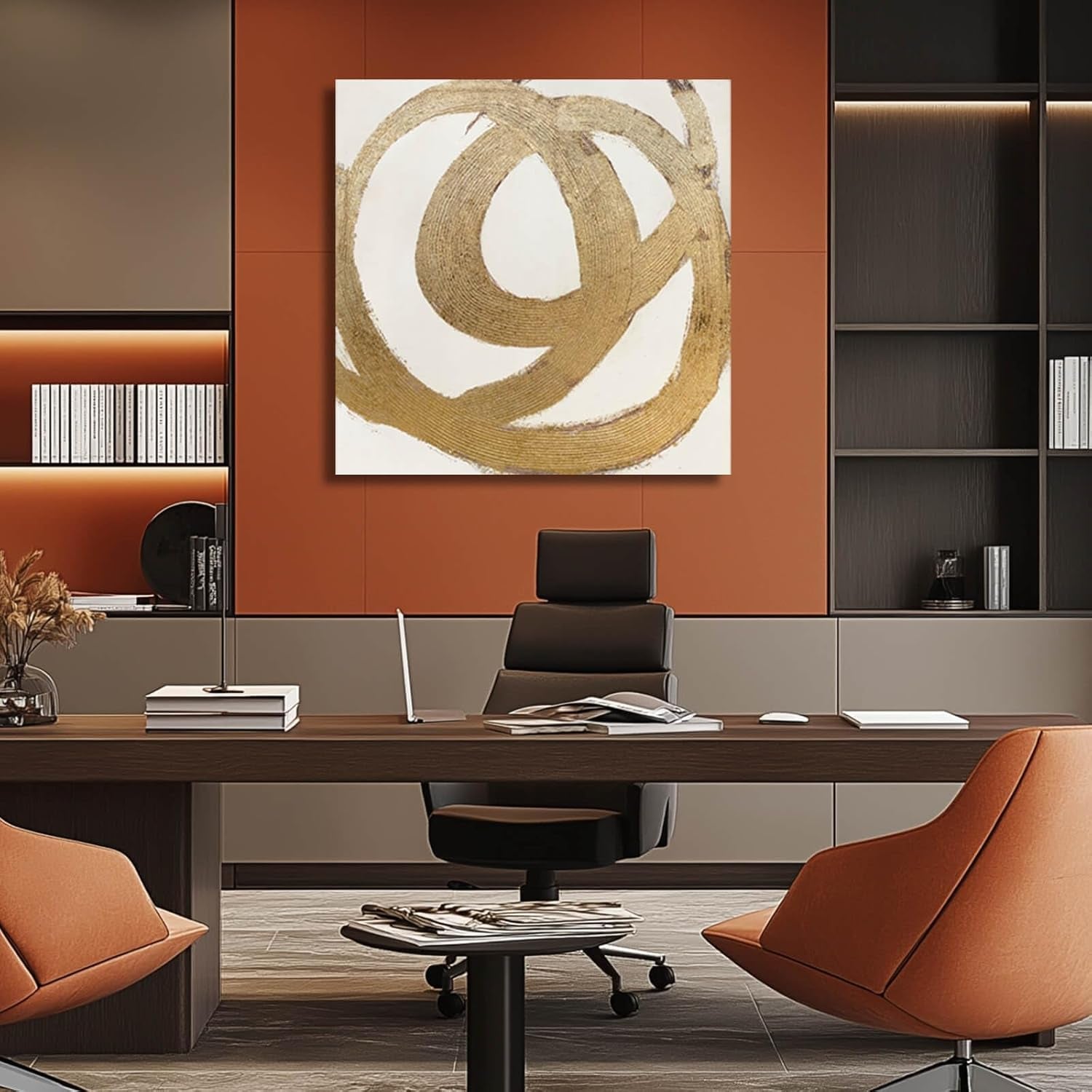 Neutral Contour Canvas Wall Art 28Inch Gold Leaf Finish-3