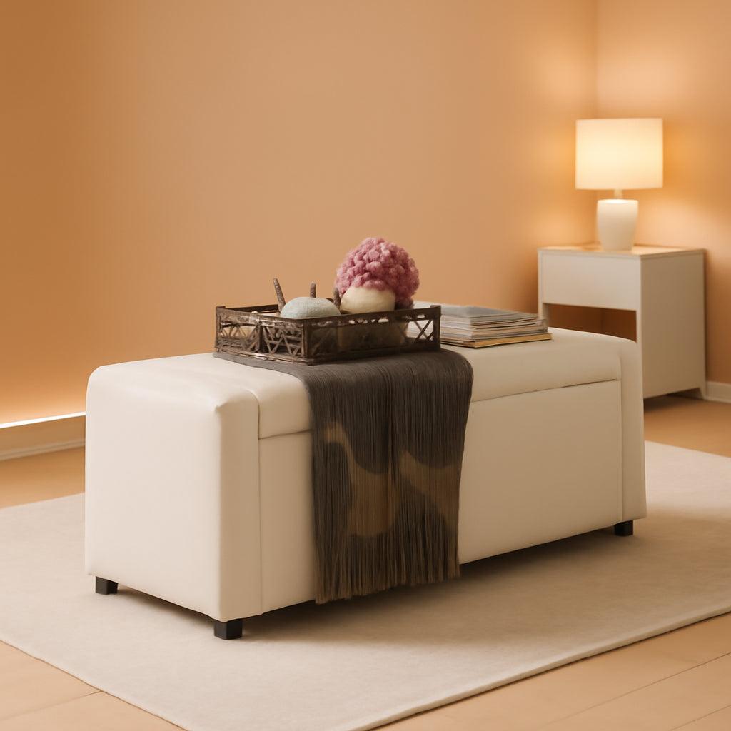 Fifty Inch Upholstered Storage Ottoman Bench Beige-0
