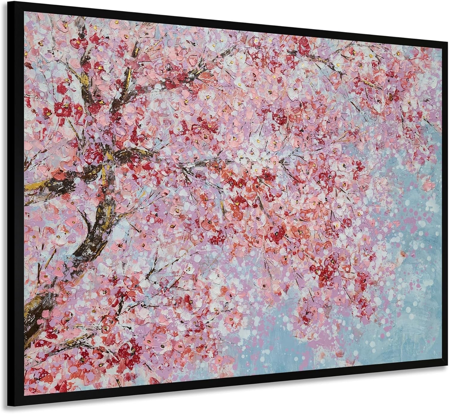 Hand Painted Plum Blossom Canvas Wall Art With Floating Frame-1