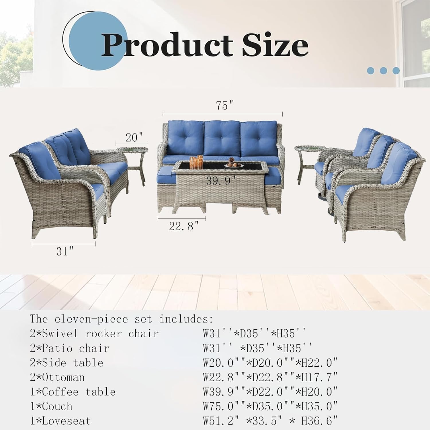Cozy 11 Piece Outdoor Furniture Set with Swivel Chairs-1