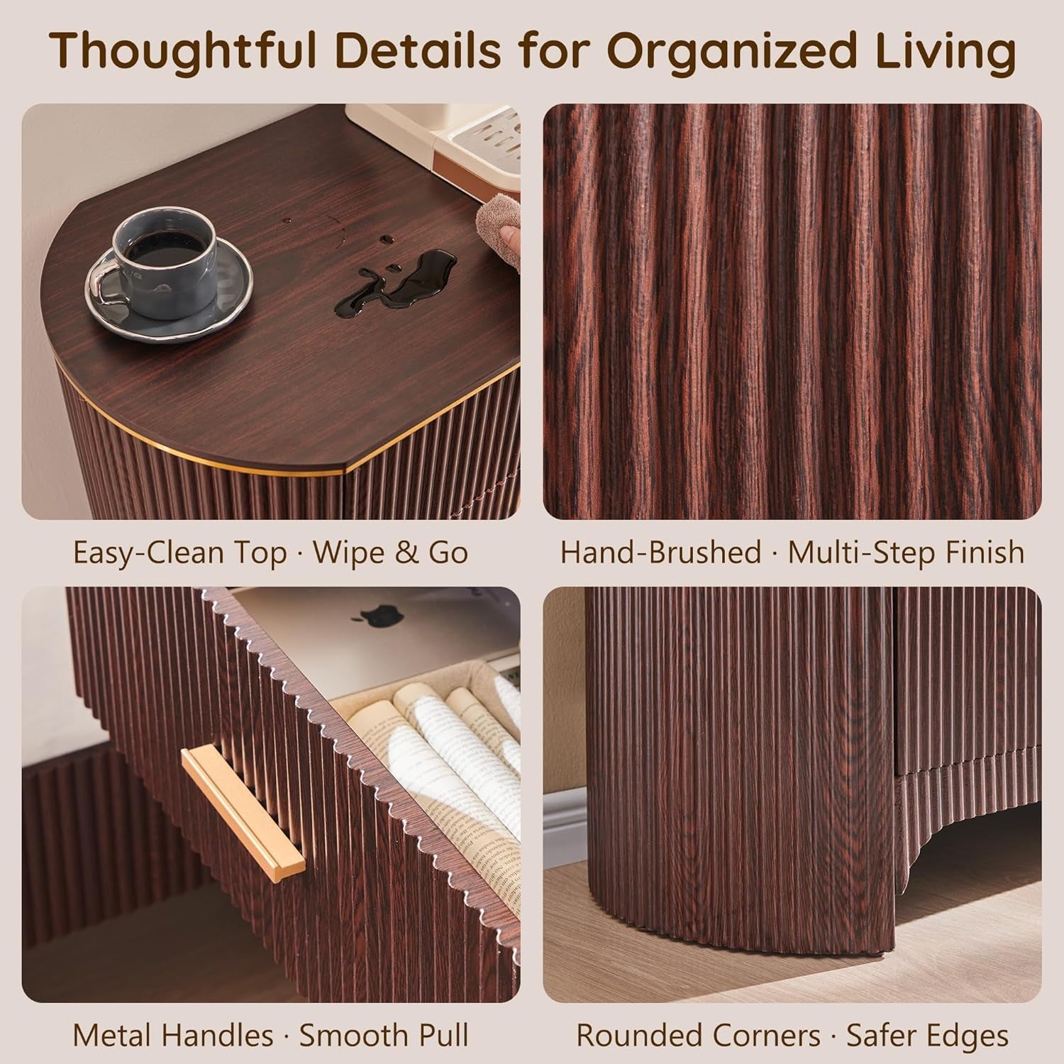 Fluted 53InchWide Dresser In WalnutOak Finish Premium-3