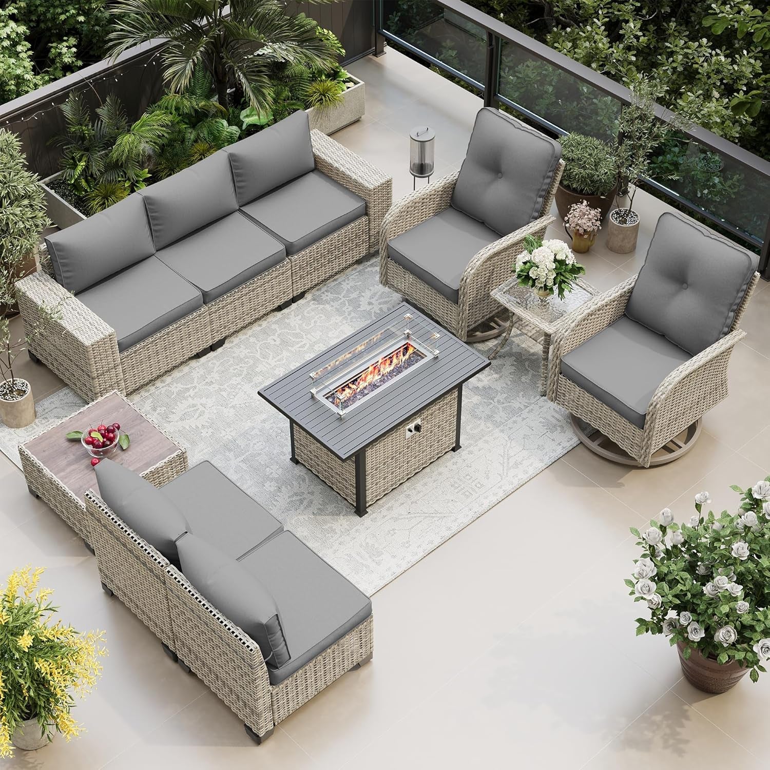10-Piece Outdoor Patio Set with Fire Pit Table-0