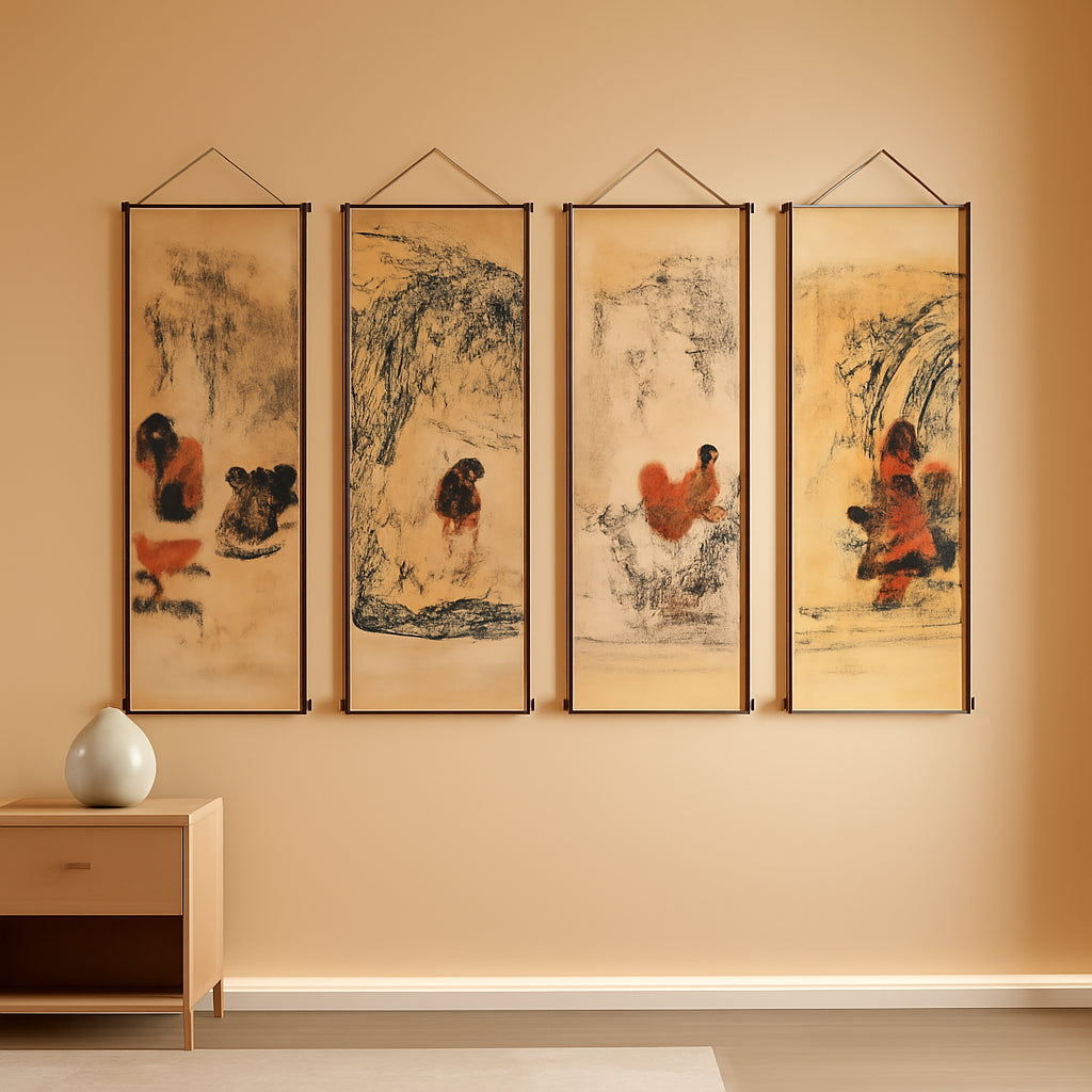 Antiqued Rooster Quadruple Panel Farmhouse Wall Art-0
