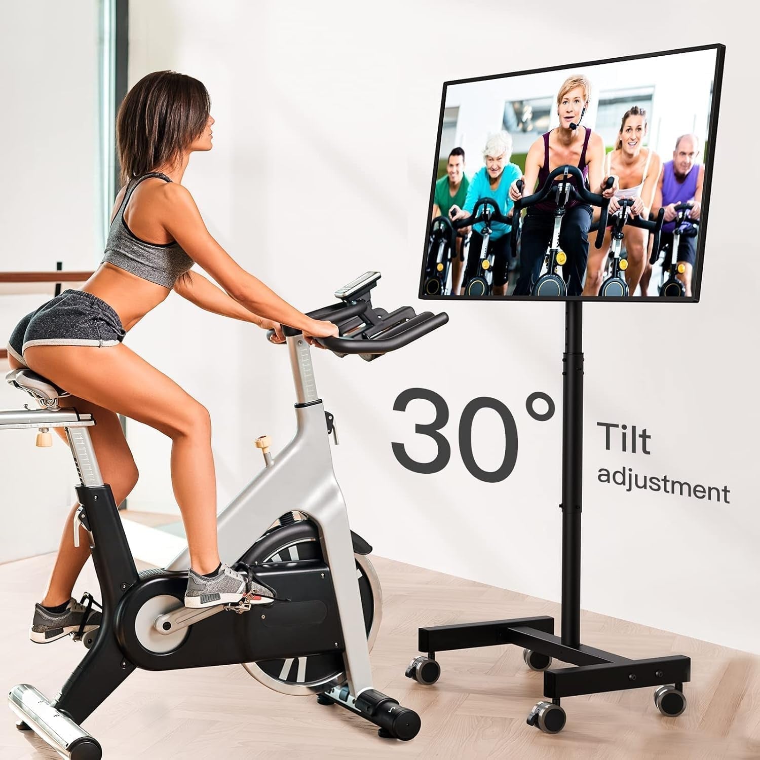 Mobile TV Cart, Rolling TV Stand for 13-50 Inch Tvs with 30° Tilt Universal TV Cart for LED/LCD/OLED TV Height Adjustable Floor TV Stand Holds 44Lbs Portable Monitor Stand Max VESA 200X200Mm-2