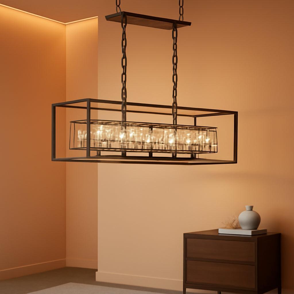 Black Six Light Rectangular Crystal Chandelier Dining Room-0