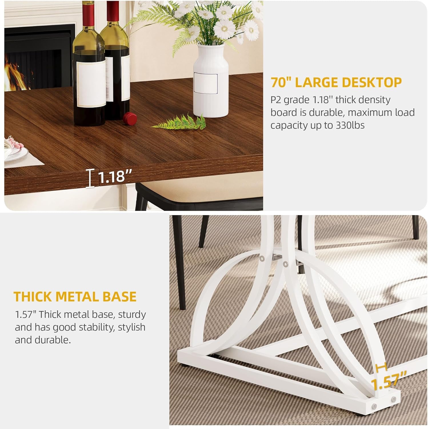 Large Walnut Rectangular Dining Table With Thicktop-3