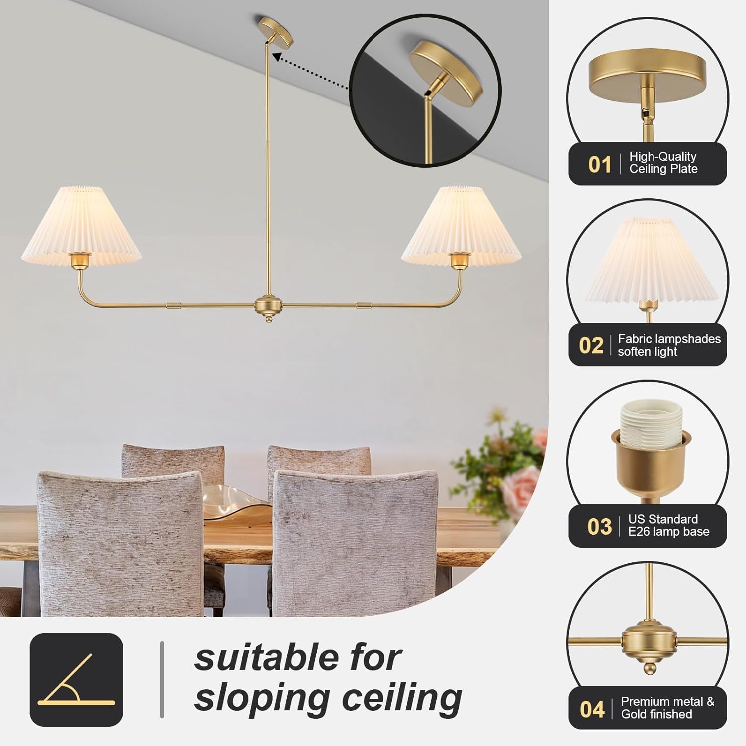 Gold Dual Light Luminous Chandeliers Pleated Shade-4