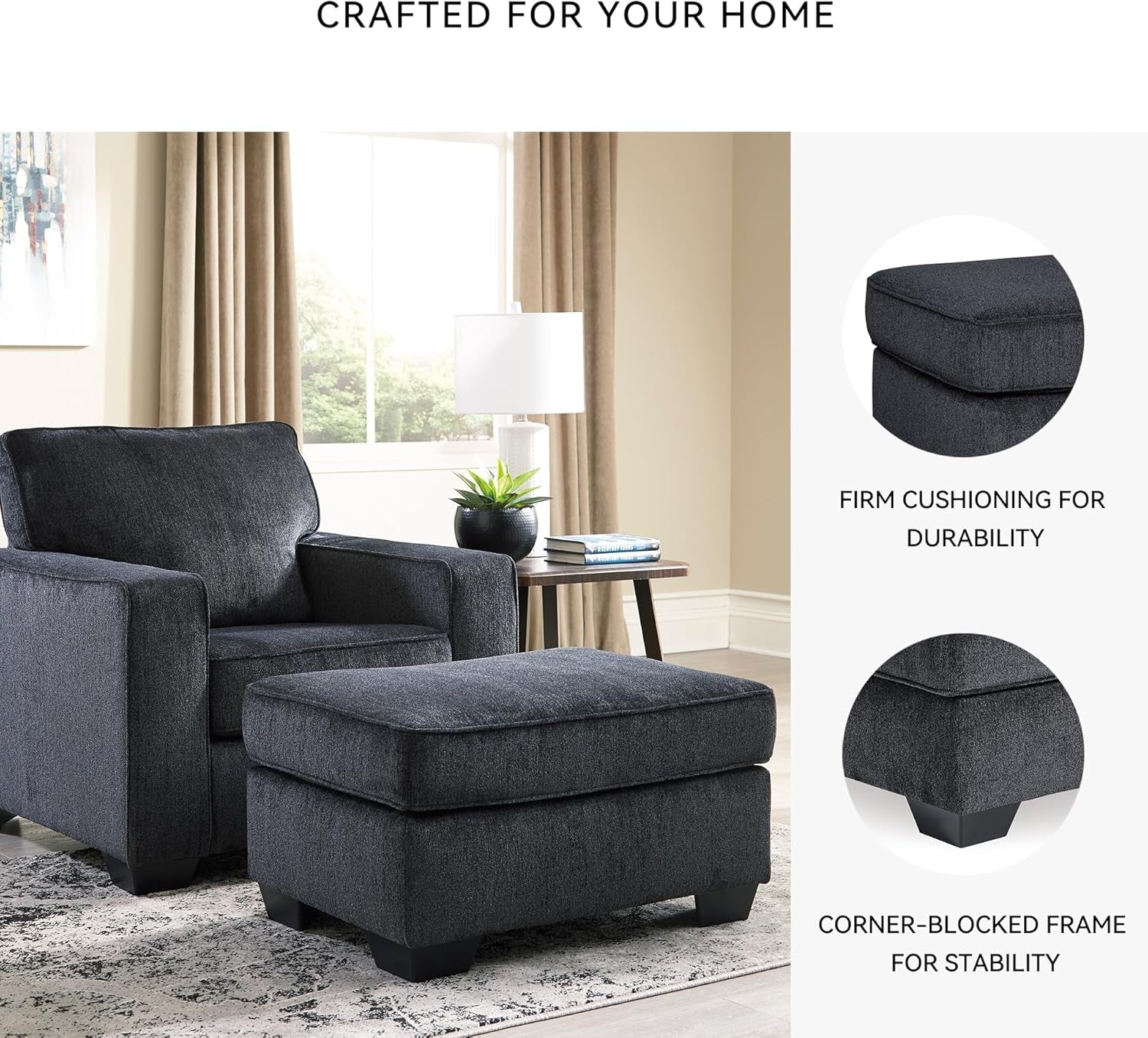 Dark Gray Modern Rectangular Chenille Upholstered Ottoman-4