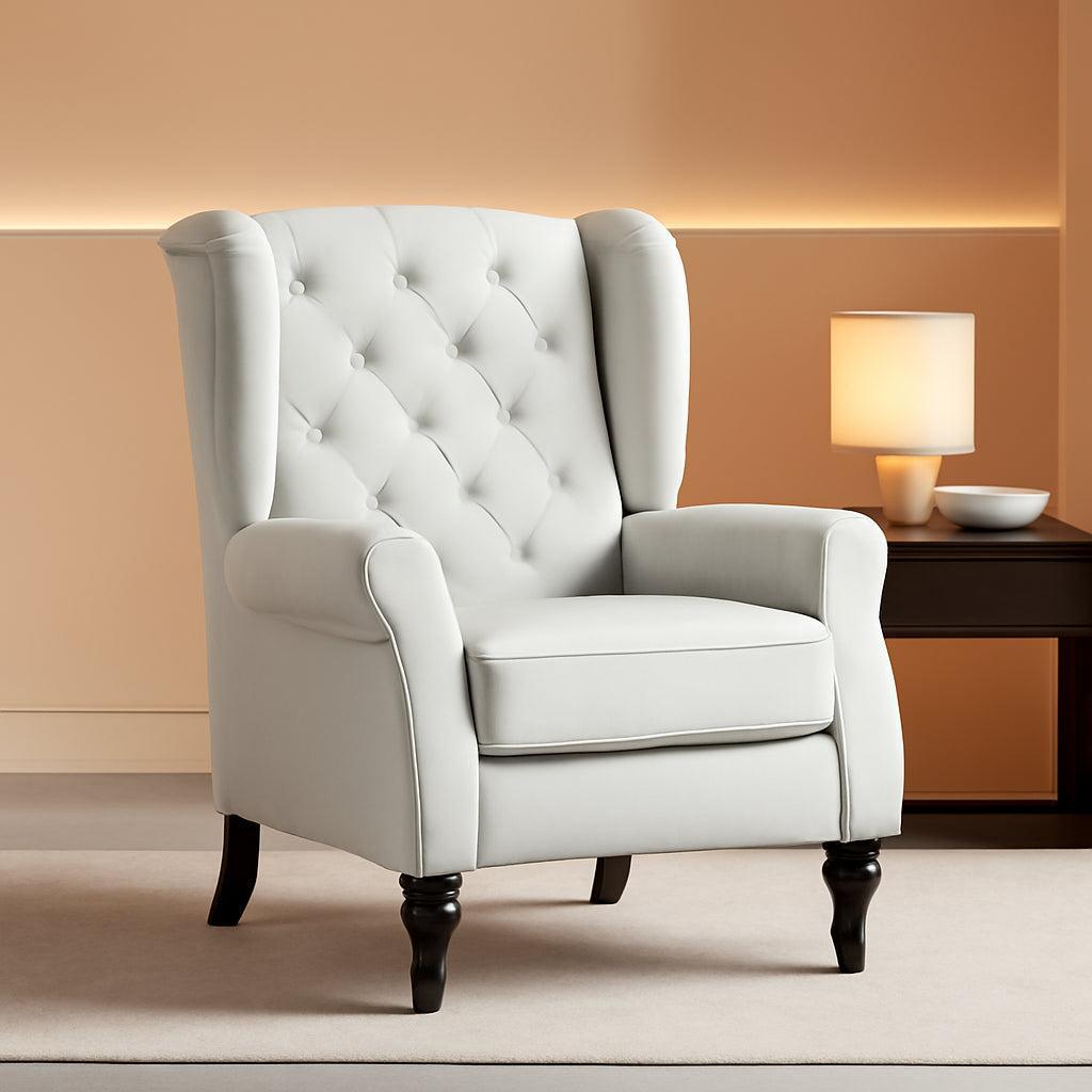 Cream White Wingback Accent Chair Tufted Upholstery-0