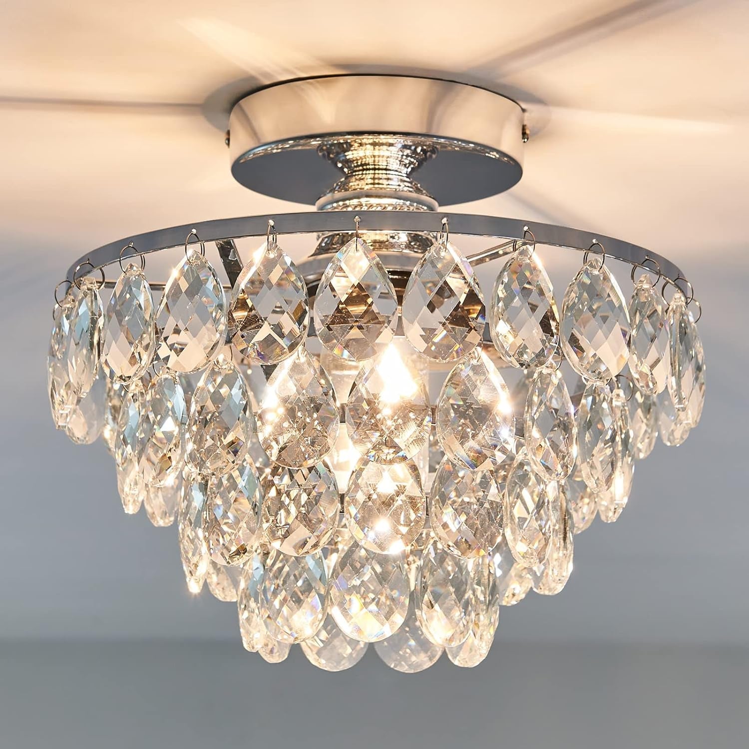 Crystal Chandelier Ceiling Light E26 Chrome Fixture-1