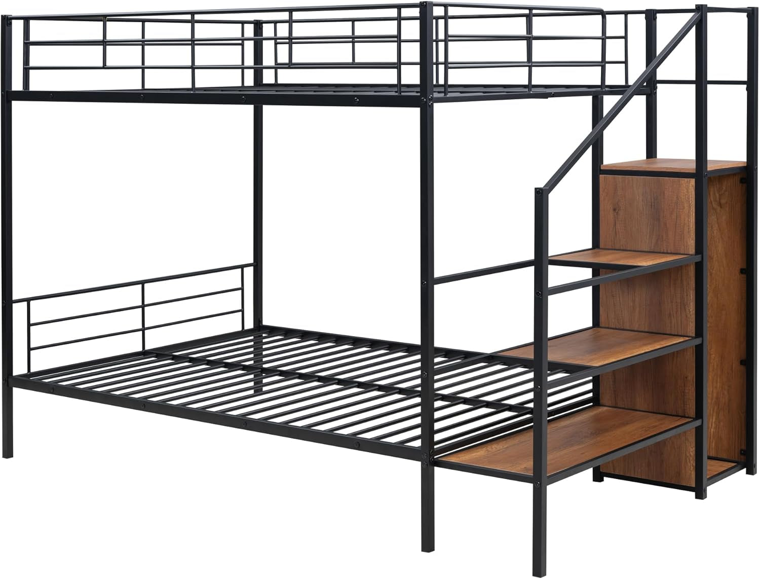 Full over Full Metal Bunk Bed，Bunk Bed with Storage Stairs and Wardrobe, Bunk Bed for Adults/Kids/Teens, Bunk Bed for School, Bedroom, Black-3