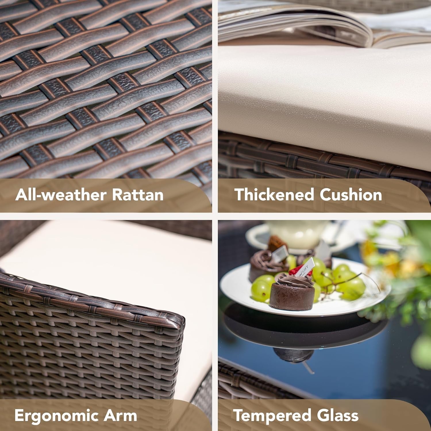 4 Piece PE Rattan Patio Furniture Set With Beige Cushions-3