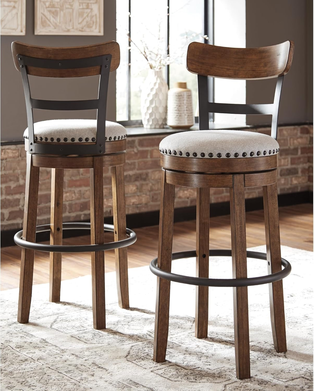 Valebeck 30 Inch Farmhouse Pub Height Bar Stool Brown-1