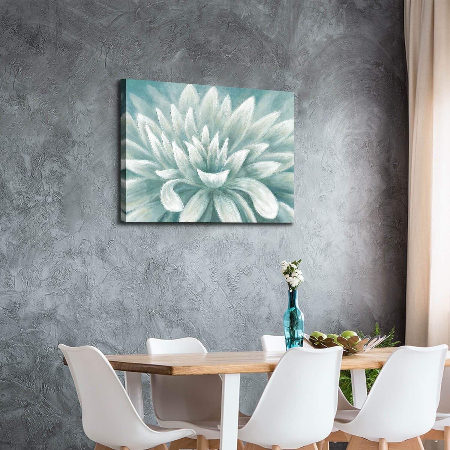 Abstract Floral Canvas Wall Art 36x24In Seafoam Green-4