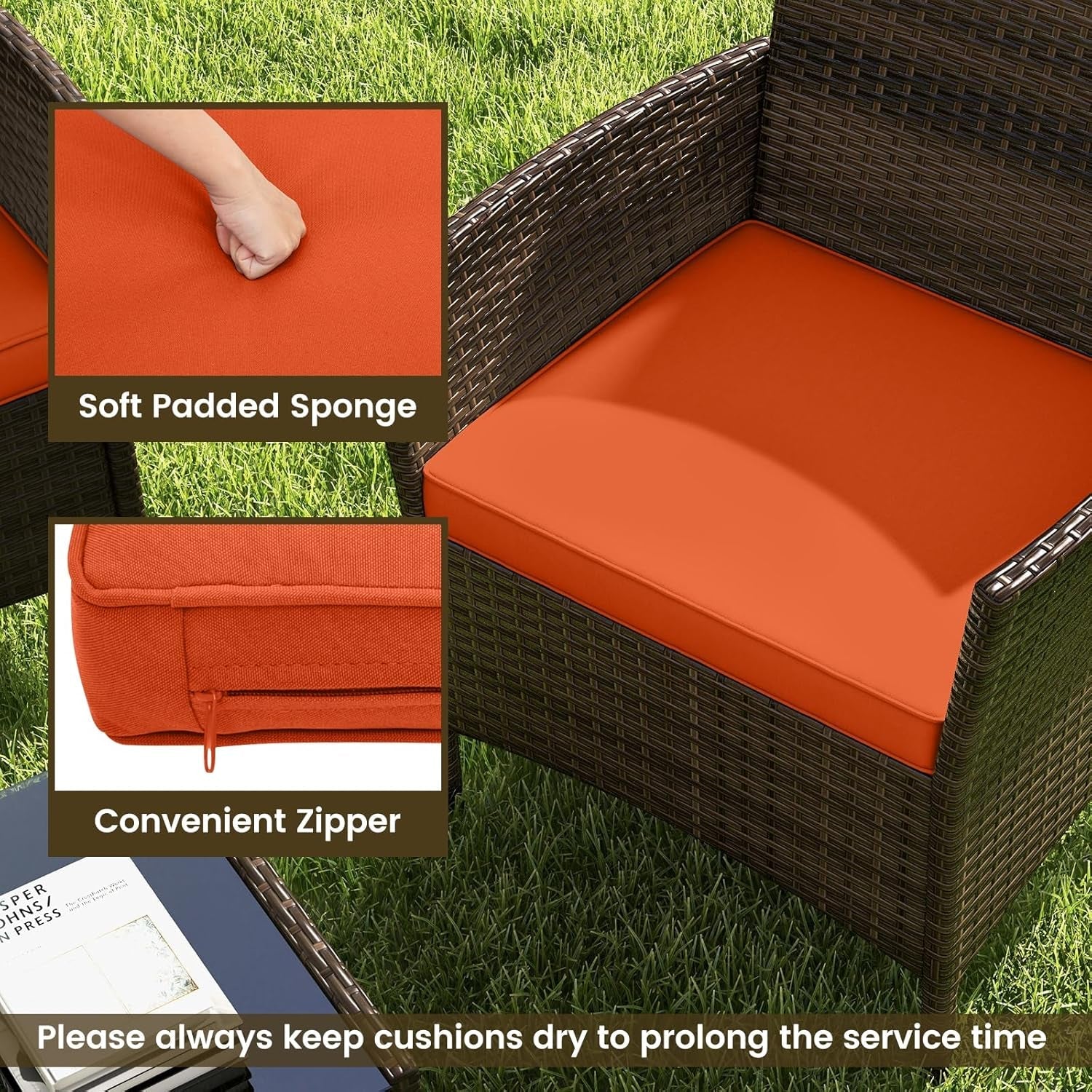 Elegant Rattan Patio Furniture Set with Cushions and Table-4