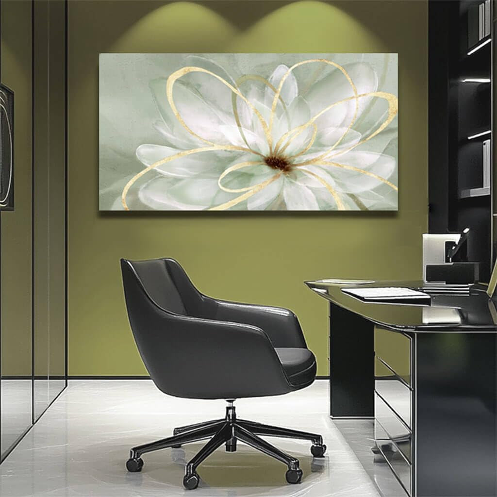 White Blossom GoldLine Wall Art Canvas 29X58 Inches-3