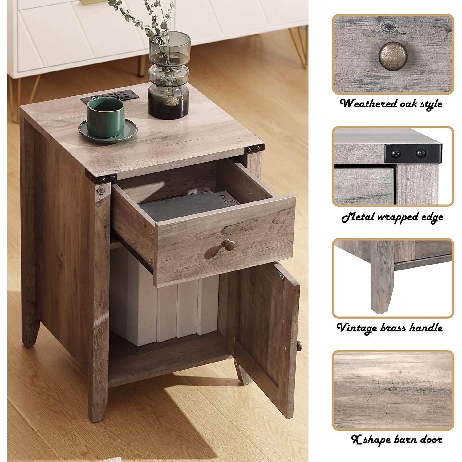 Barnwood Rustic Nightstand, Grey-3