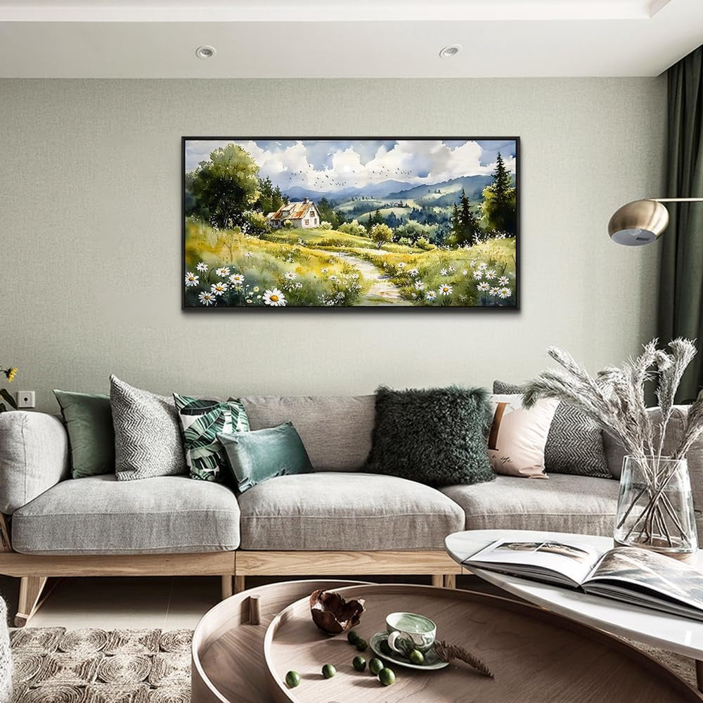 Black Framed Canvas Art work 20x40 Pastoral Land scape-4