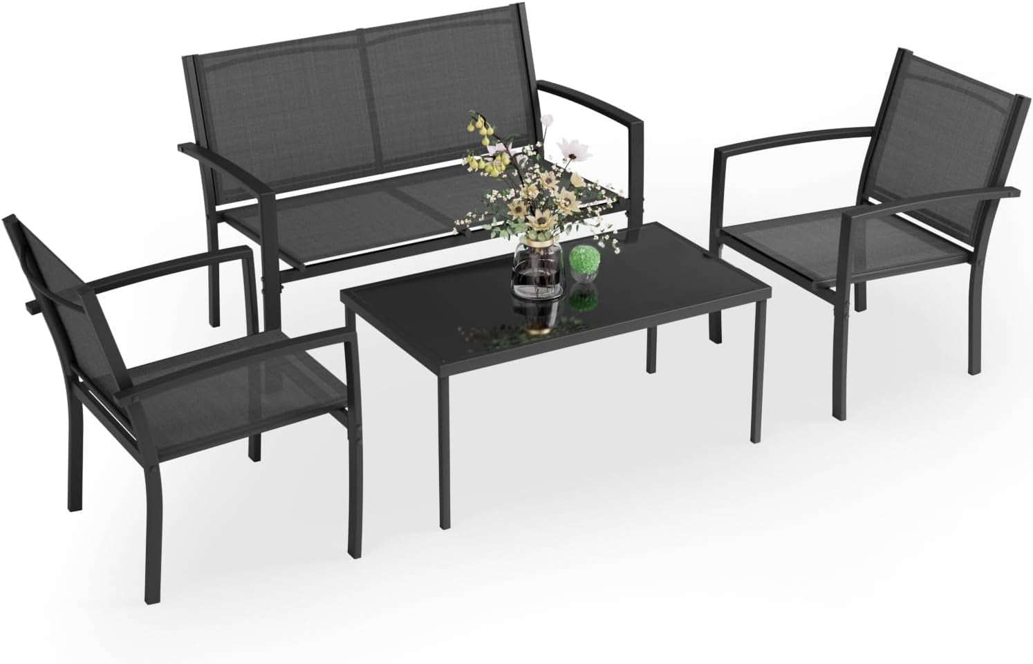 4 Piece Black Patio Furniture Set Outdoor Lounge Chairs-1