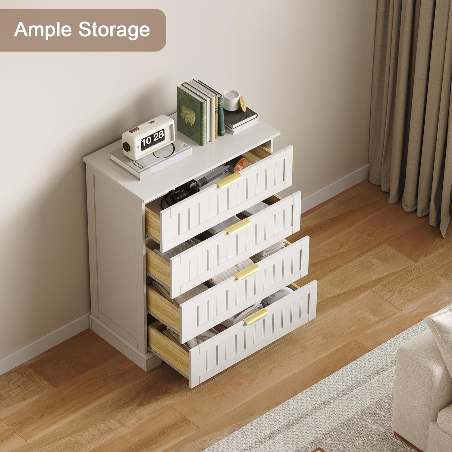 White 4 Drawer Dresser Modern Farmhouse Bedroom Storage Chest-4