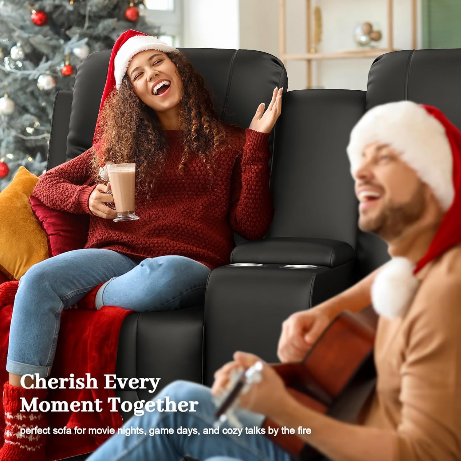 Large Loveseat Recliner, Loveseat Recliner Sofa with Storage Console, Recliner Chair with USB Ports, 2 Cell Phone Holders, Cup Holder, Loveseat Couch for Living Room-2