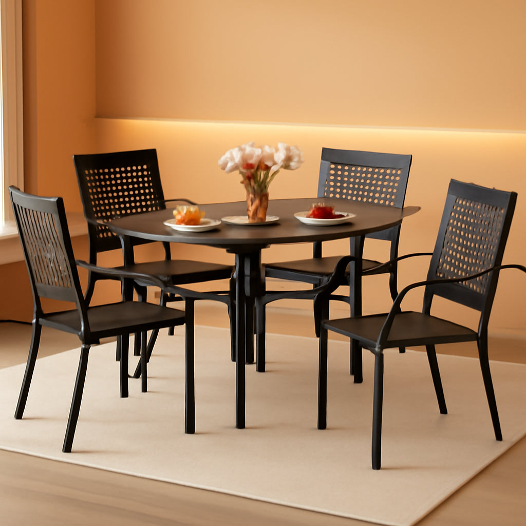 Patio Table And Chairs Set Black 37 Inch Square Table For 4-0
