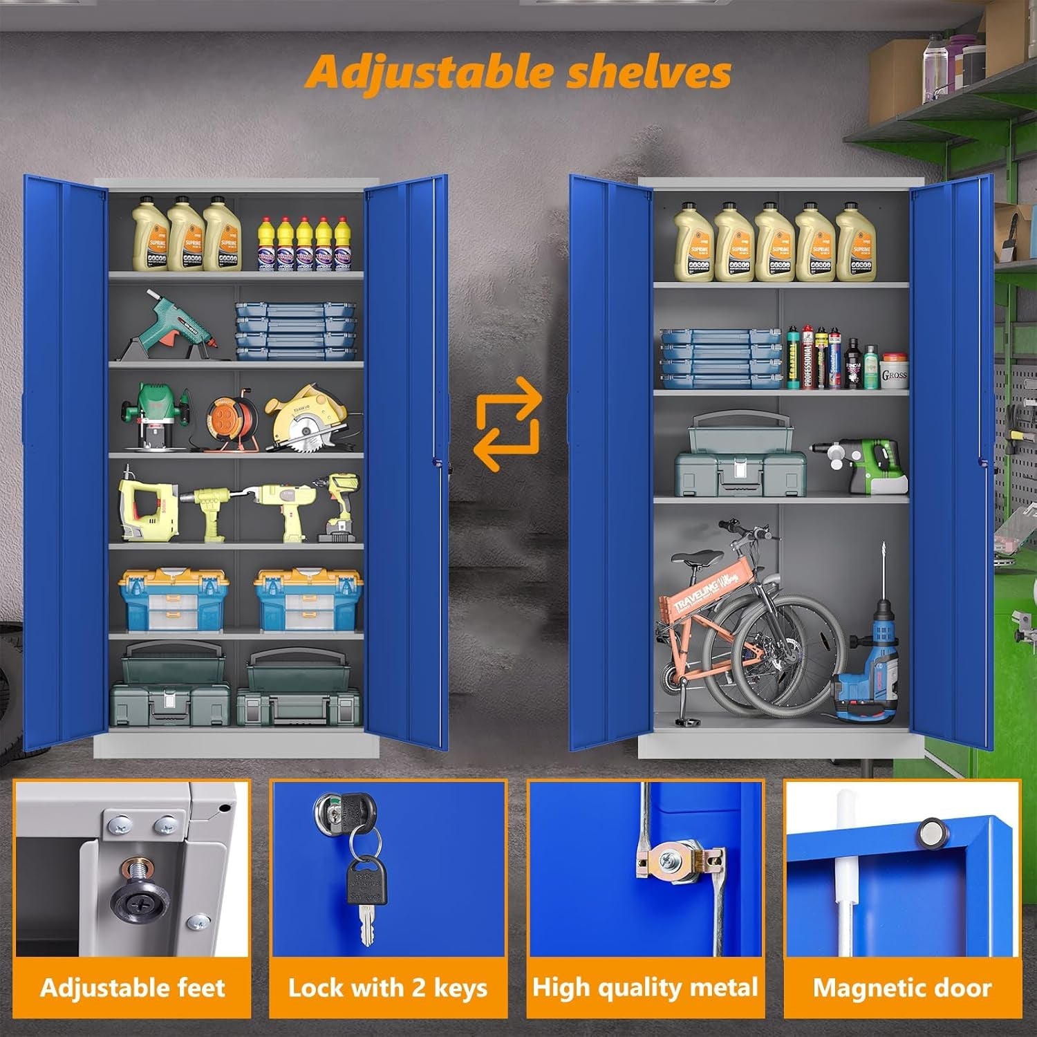 Lockable 71 Inch Metal Garage Storage Cabinet For Home Office-3