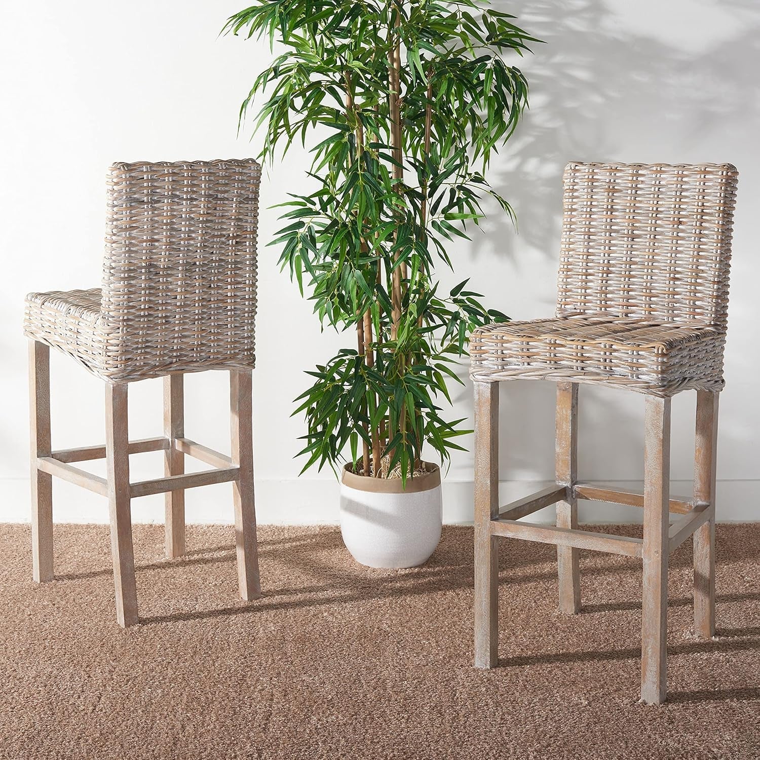 Grey Wash Rattan 30 Inch Bar Stool With Parsons Legs-4