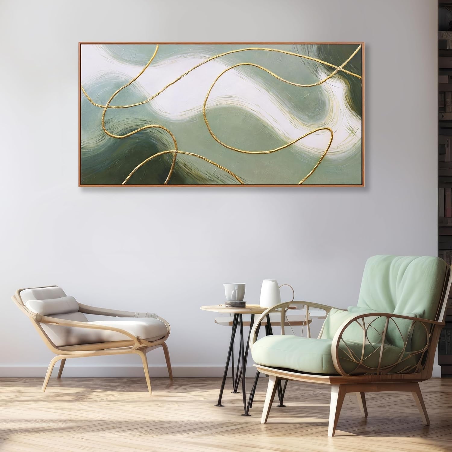 40x20 Abstract Contemporary Canvas Wall Art Emerald-1