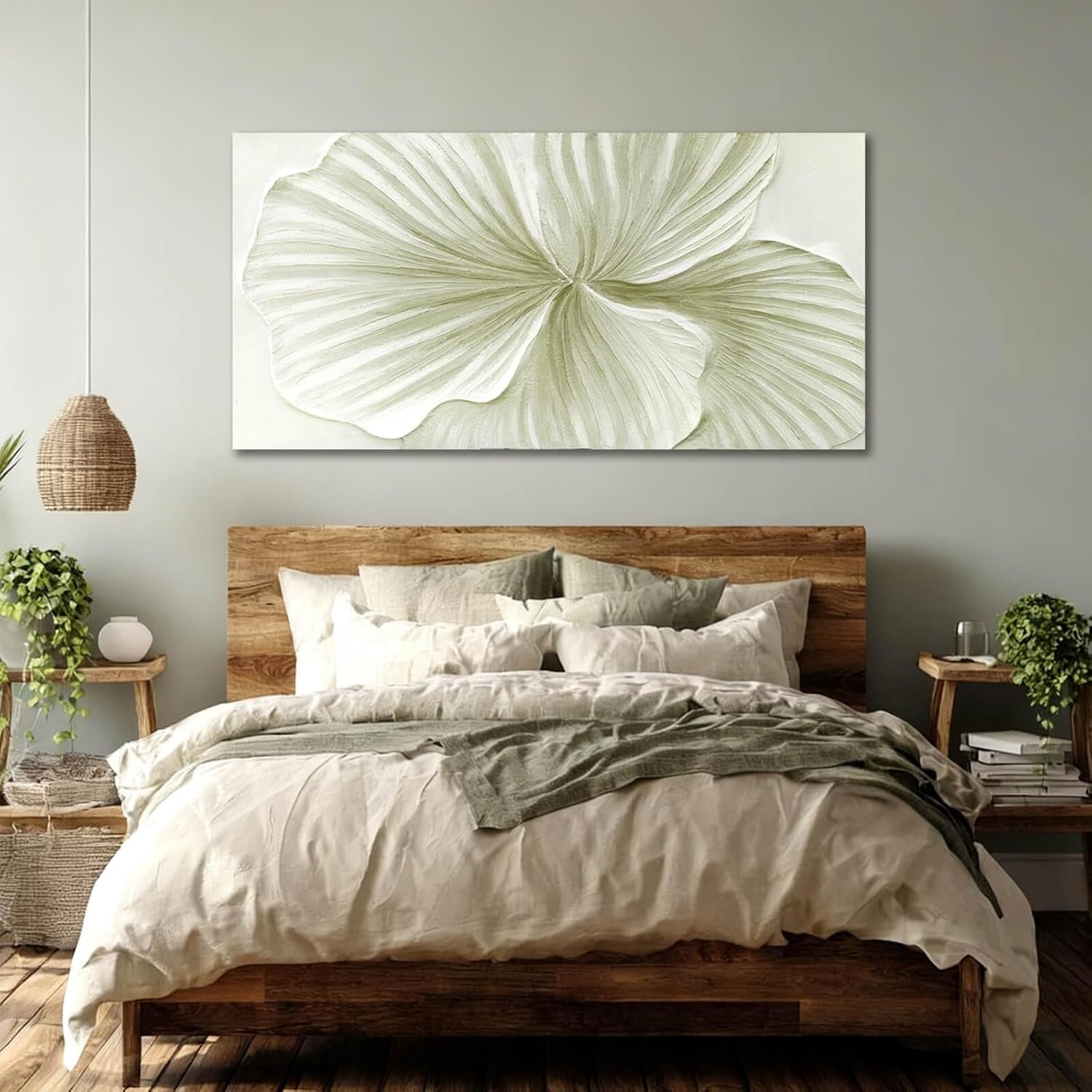 24x48 Green Hand crafted Ginkgo Leaf Canvas Wall Art-2