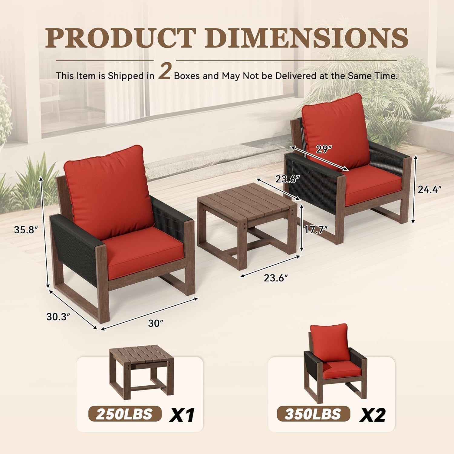 Outdoor 3 Piece Patio Furniture Set with Cushions-1