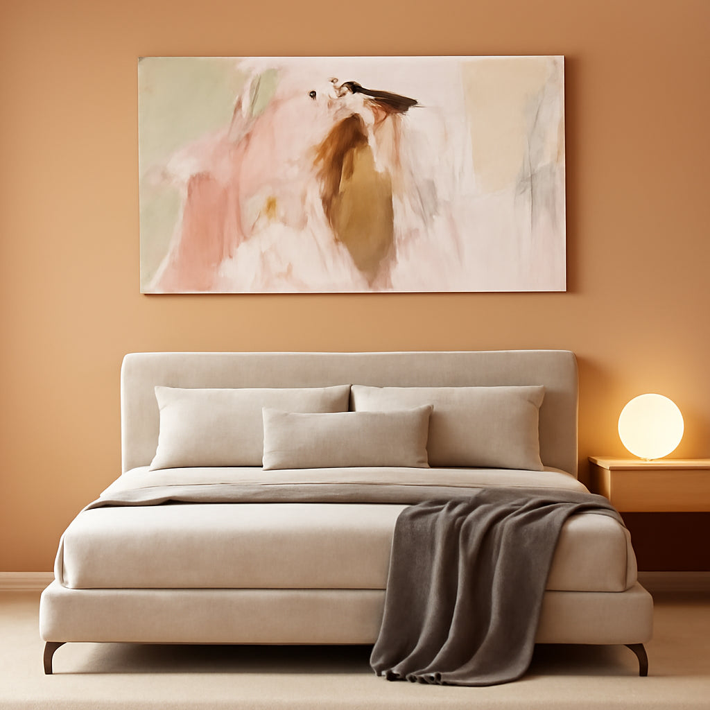 Pink White Abstract Canvas Wall Art Twenty By Forty Inches-0