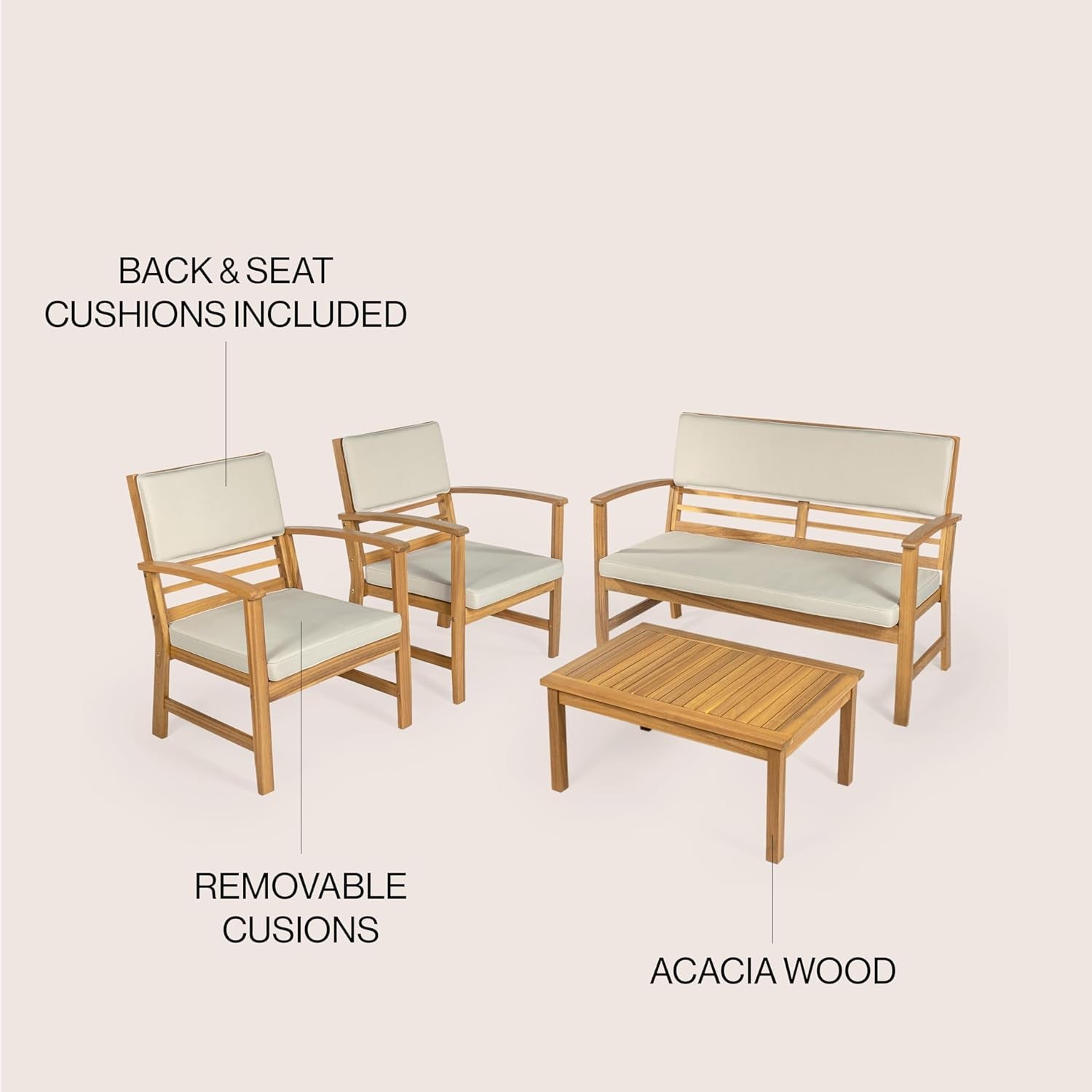Barclay Four Piece Acacia Wood Outdoor Patio Set Teak Brown-2