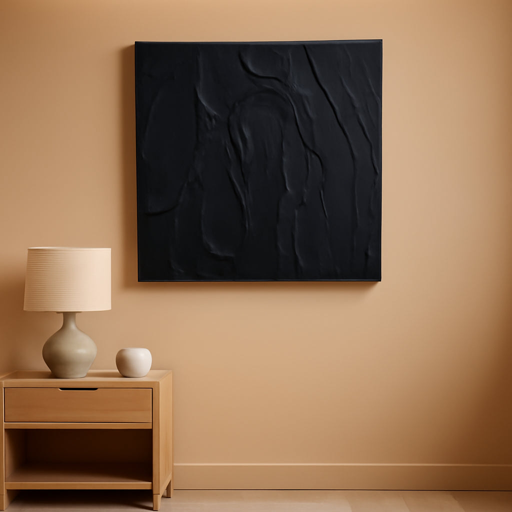 Black Wall Art 24X36 Inches Canvas Thick Textured OilPainting-0