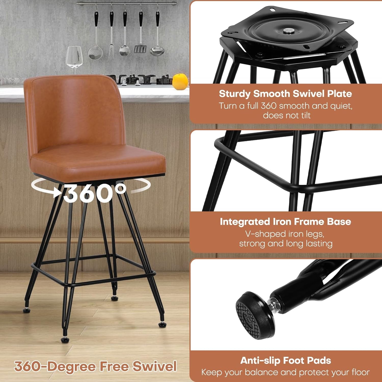 Industrial Swivel Bar Stools Set of Four 26 Inch-4