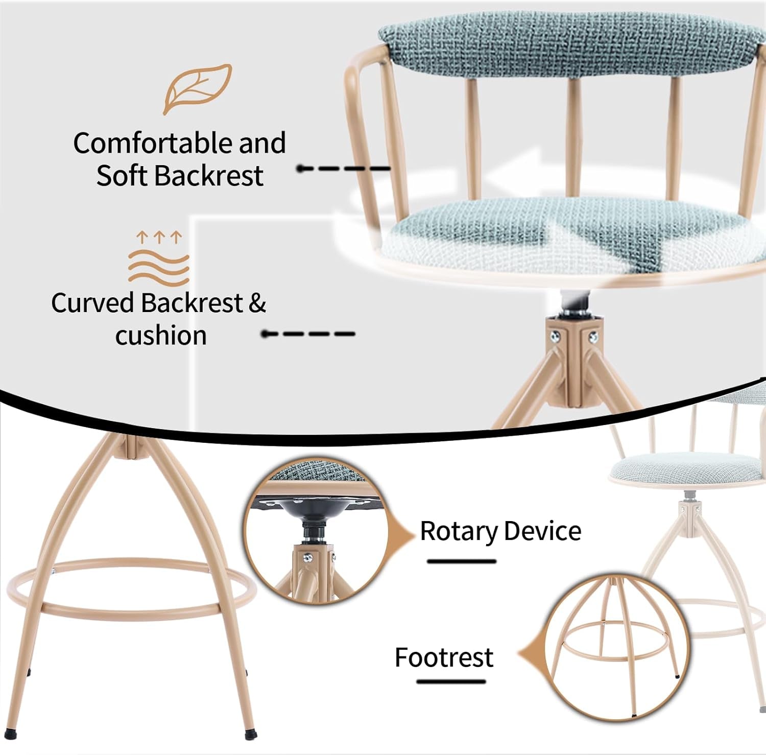 Stylish Chenille Swivel Bar Stools Set of Two-3