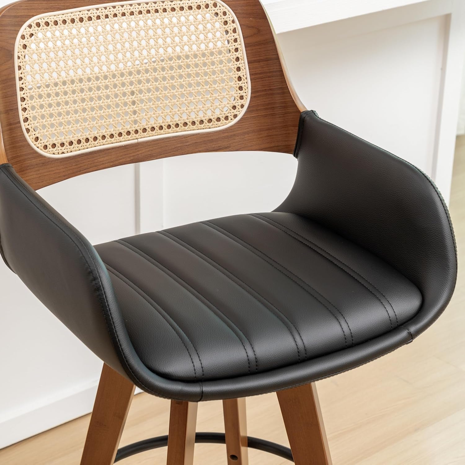 Rattan Swivel Bar Stools with Cane Backrest Design