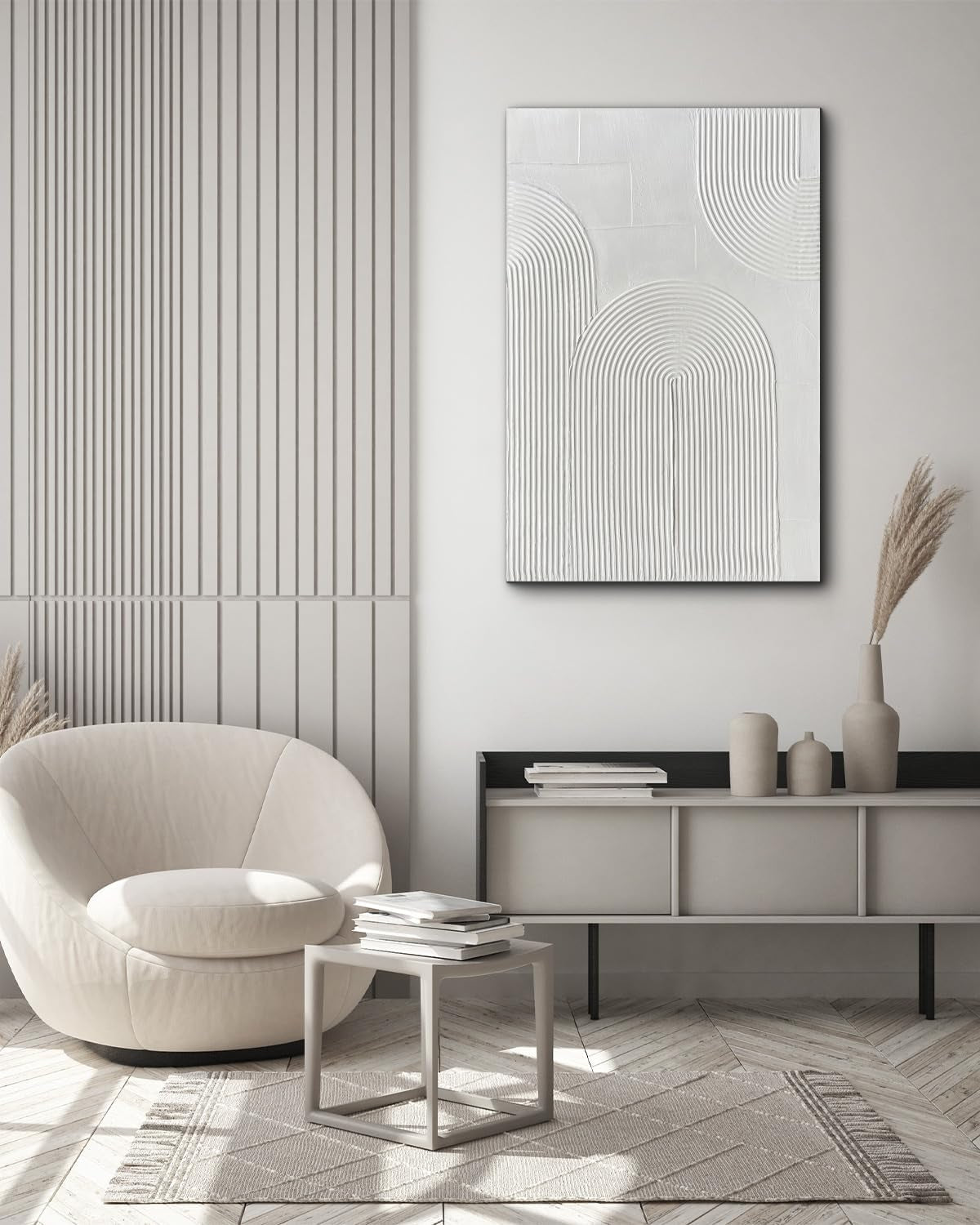 White Textured Abstract Minimalist Wall Art 24x36 Inches-4