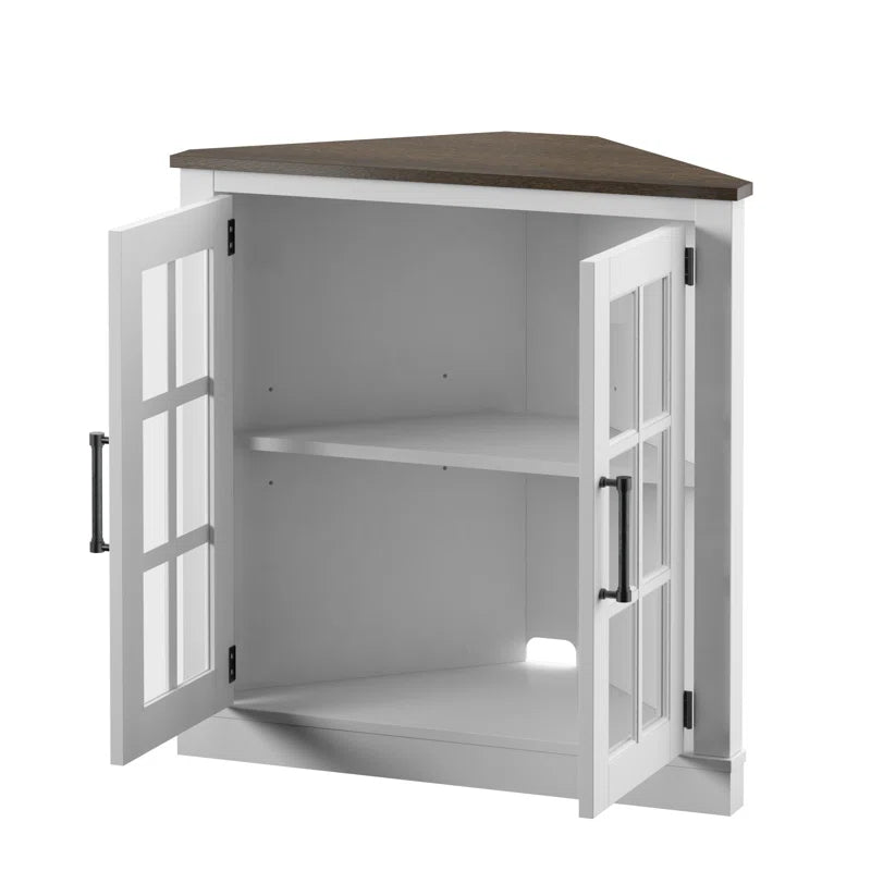 Corner Accent Cabinet With Double Glass Doors Mullions-4