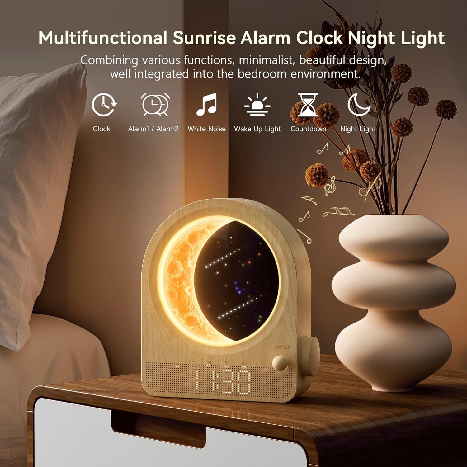 Sunrise Alarm Clock With Moon Lamp Dimmer Controller-2