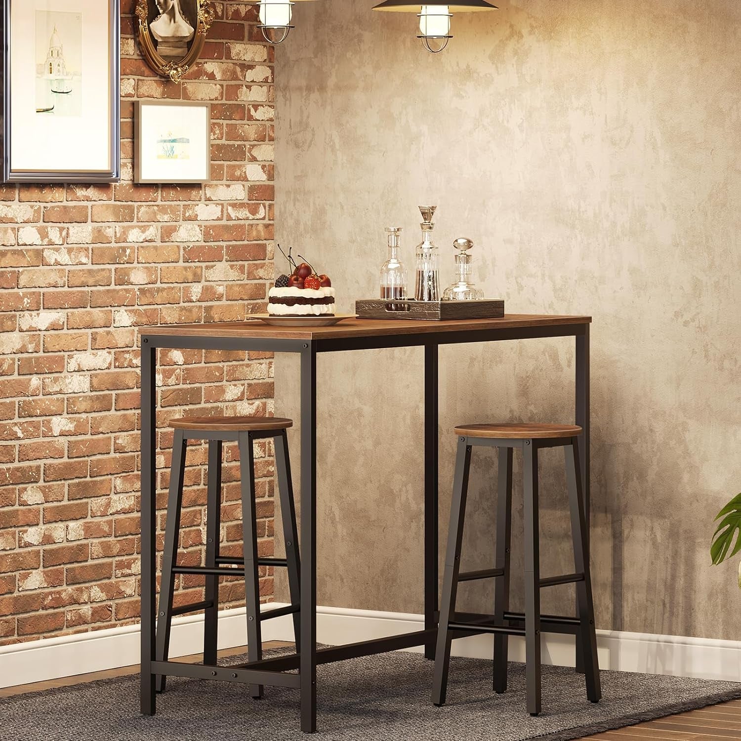 Bar Stools Set Of 2 24.8 Inch Rustic Brown Kitchen Island-1