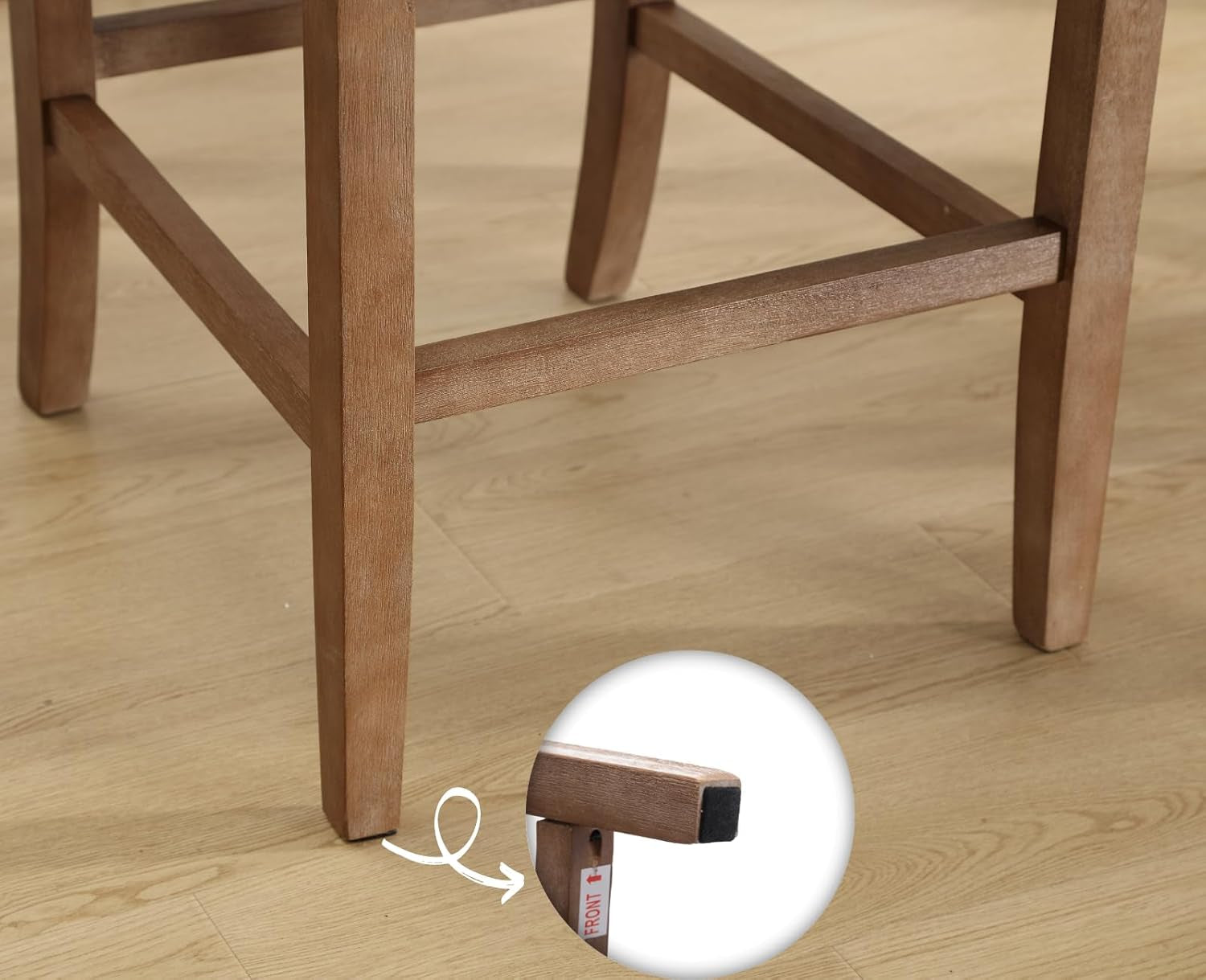 Counter Height Bar Stools Set of 2 Farmhouse Barstools with Rattan Back Linen Upholstered Bar Chairs Mid Century Wood Breakfast Bar Stool Chairs for Kitchen Island, 30 Inch Beige-4